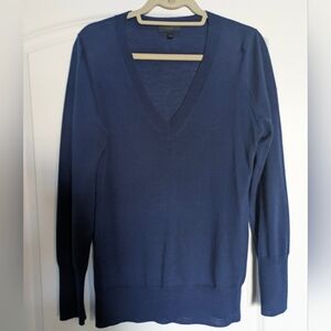 J. Crew 100% Merino Wool Deep Blue Navy V-Neck Sweater